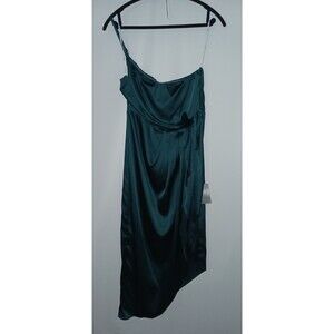 Lulus Dress Large‎ Emerald Green Law of Attraction 1 Shoulder Asymmetrical Midi